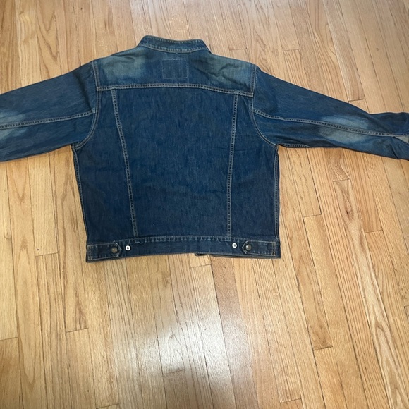 Levi's Classic Blue Denim Collarless Jacket with Tan Stitching - Picture 11 of 13